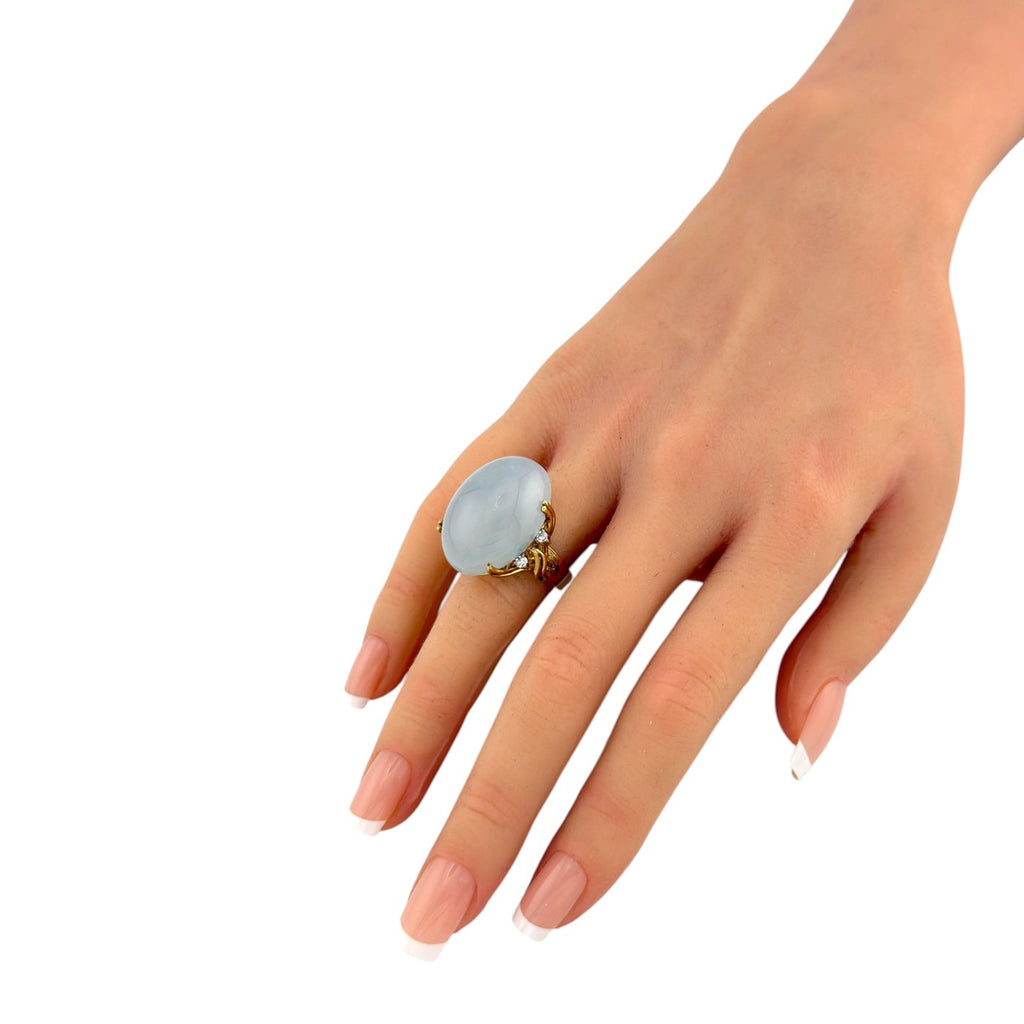 GIA Certified 14K Yellow Gold 16.0ct Jadeite Jade and Diamond Ring