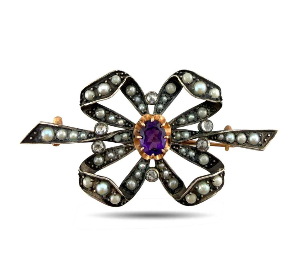 K. Faberge 56K Rose Gold Amethyst and Diamond Brooch