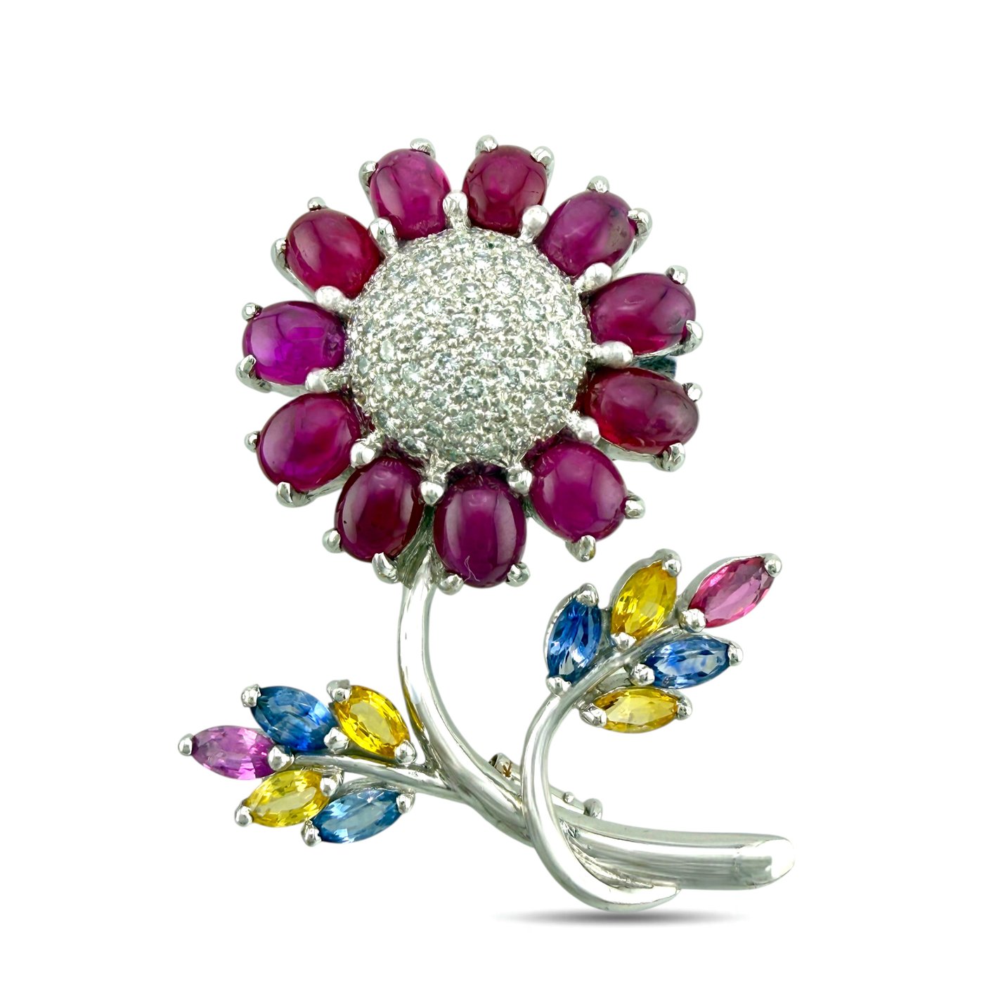 Marquise Gemstone and 0.55ct Diamond Sunflower Brooch