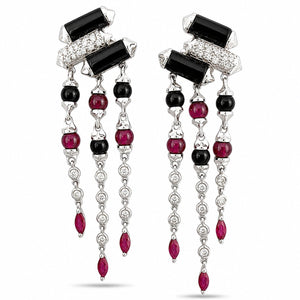 18K & 14K White Gold 0.55ct Diamond Ruby and Onyx Dangle Earrings