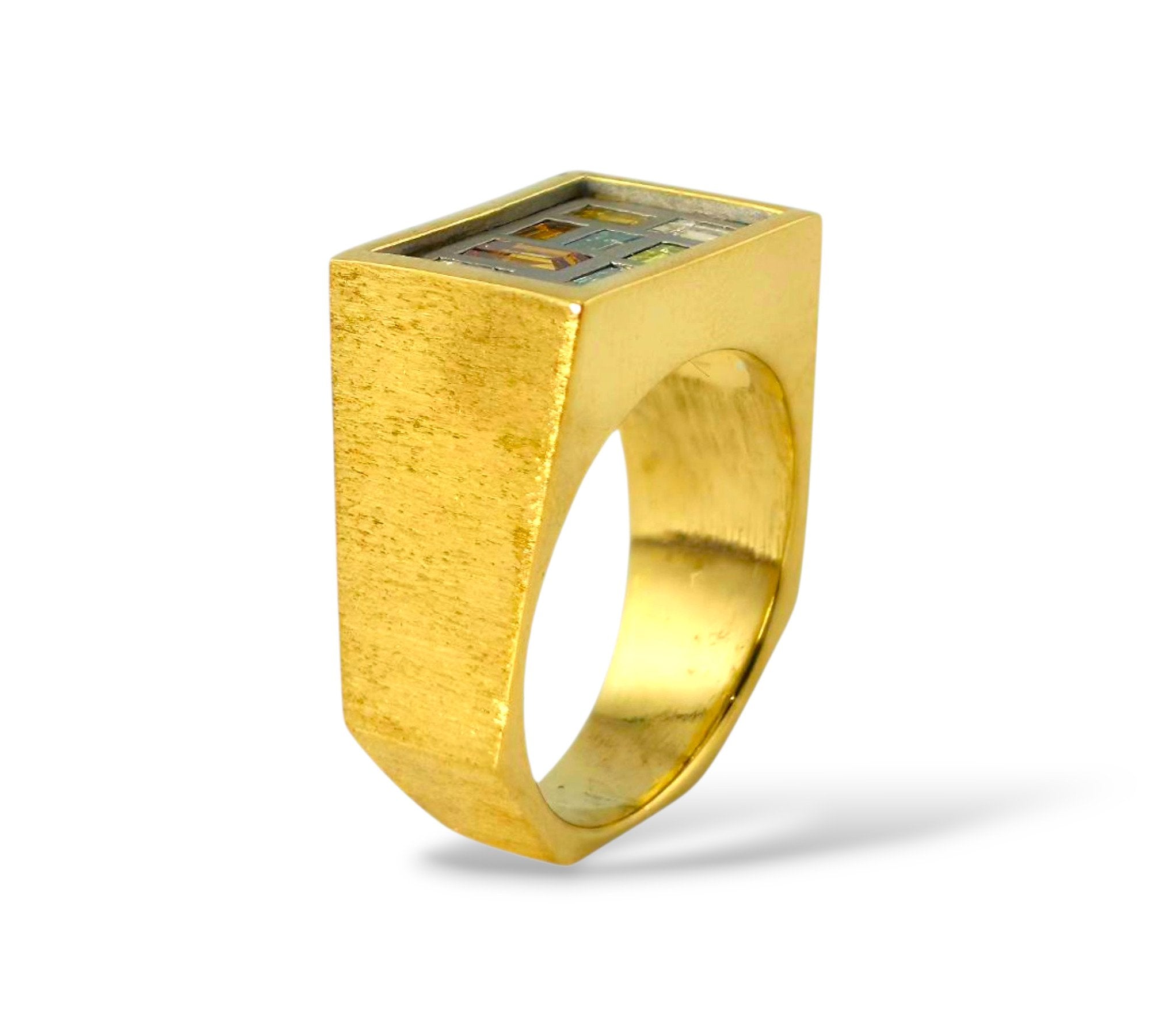 Vintage 18K Yellow Gold Ring with Multi Color 3.5ct Diamonds