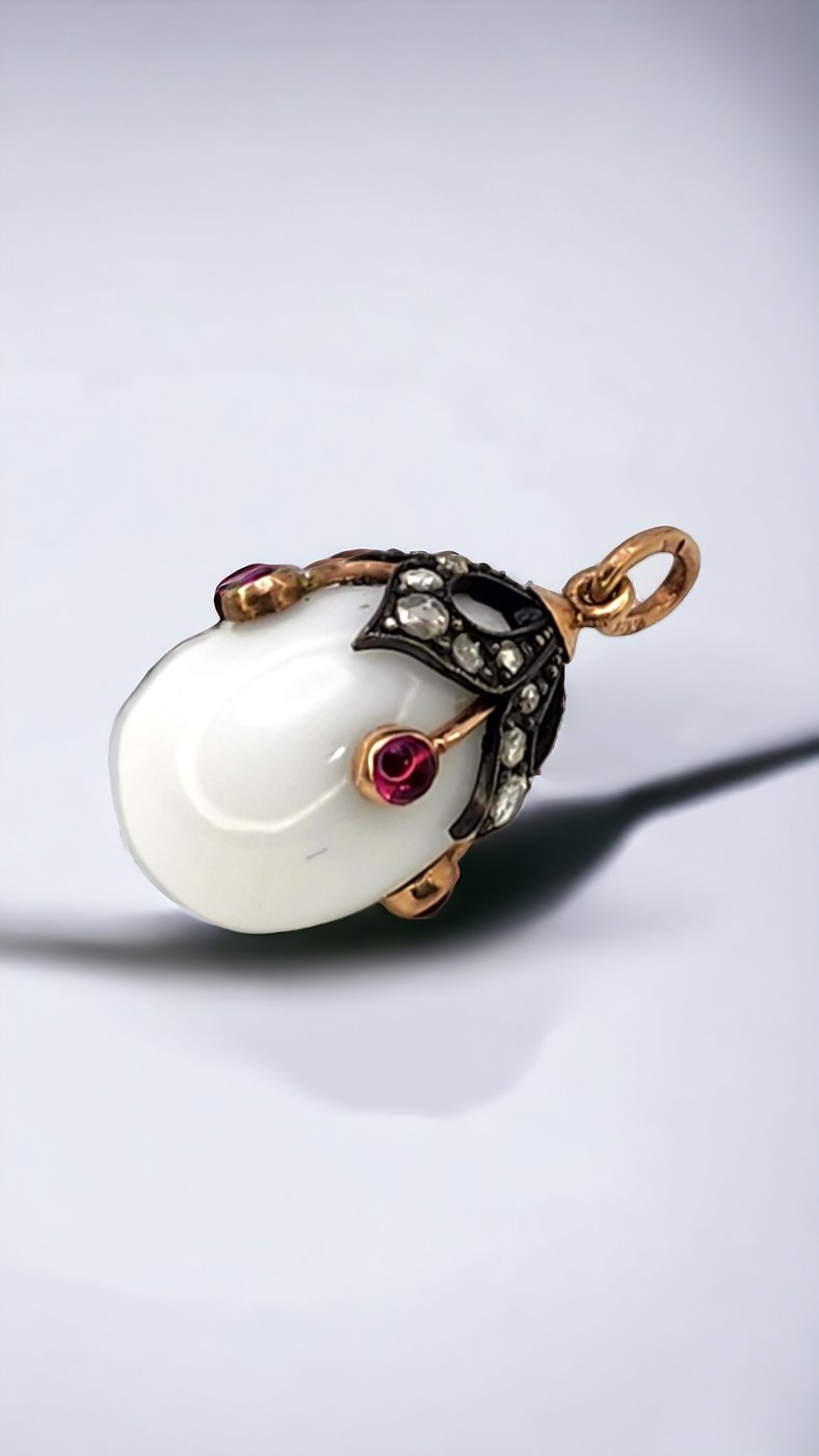 Pendant K. Faberge Imperial Russian 56k (14k) Gold & Diamond Egg Pendant Circa 1890
