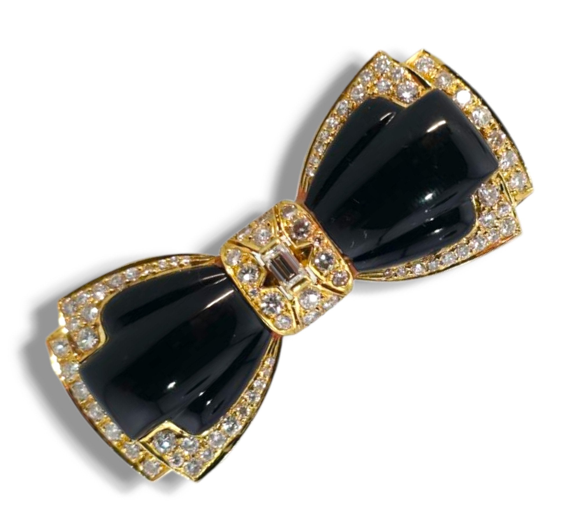 18K Yellow Gold Bow Brooch with 2.1ct Diamonds