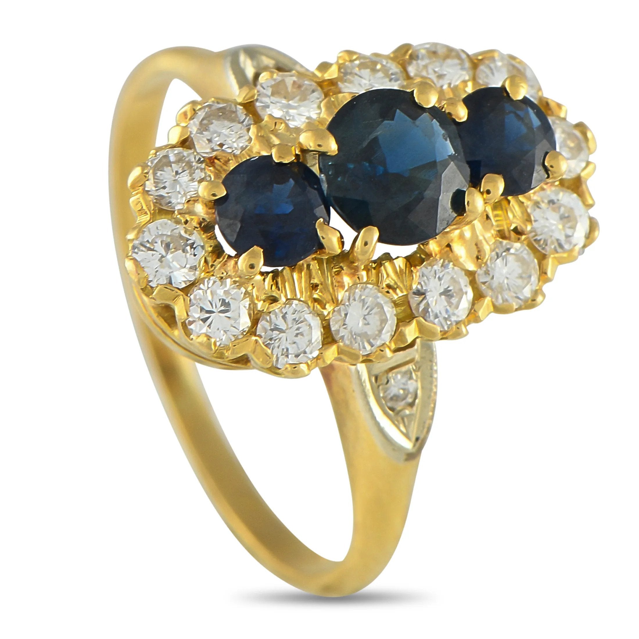 Mikimoto 18K Yellow Gold 0.42ct Diamond and Sapphire Ring