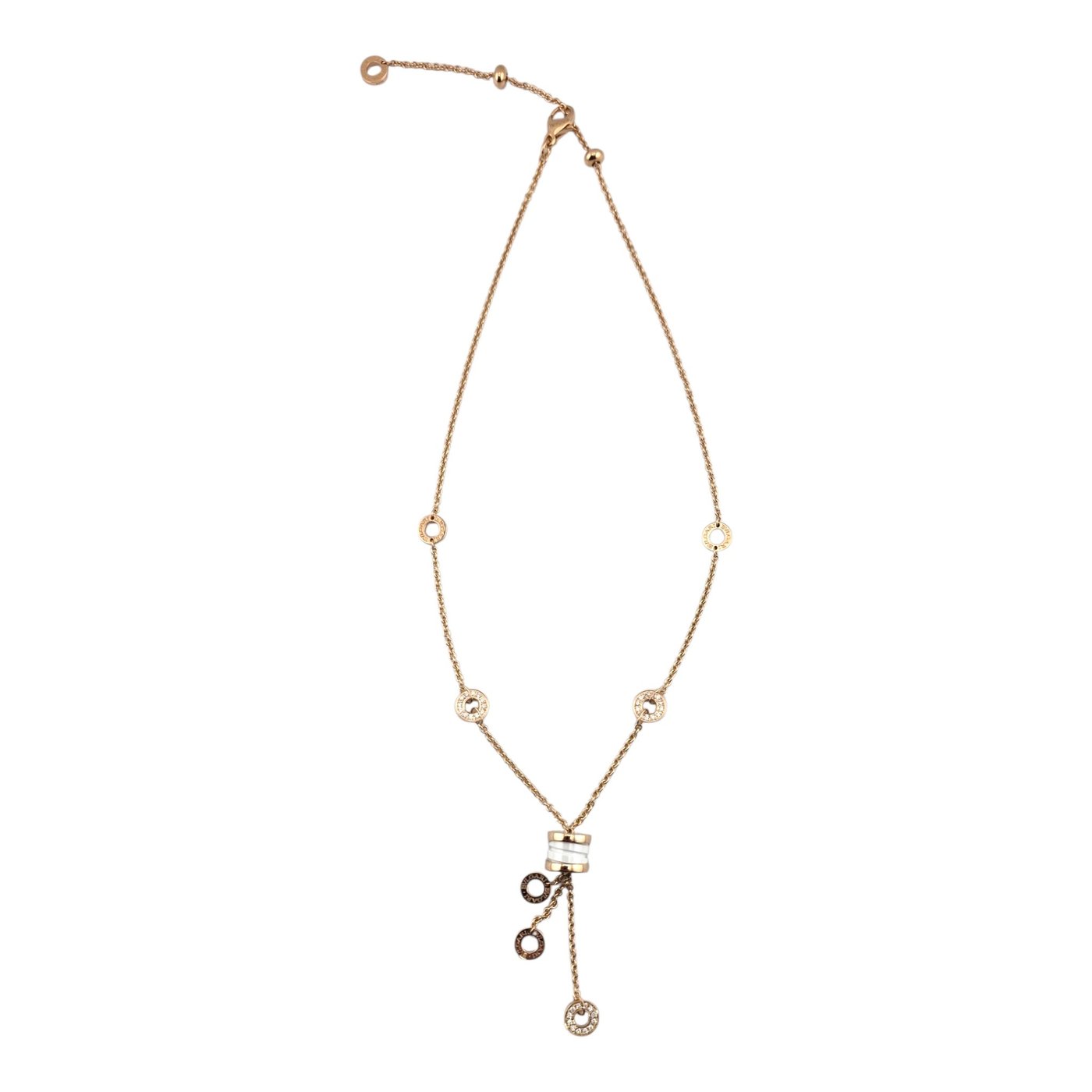 Bvlgari B.zero1 18K Rose Gold Diamond and White Ceramic Tassel Lavalier Necklace