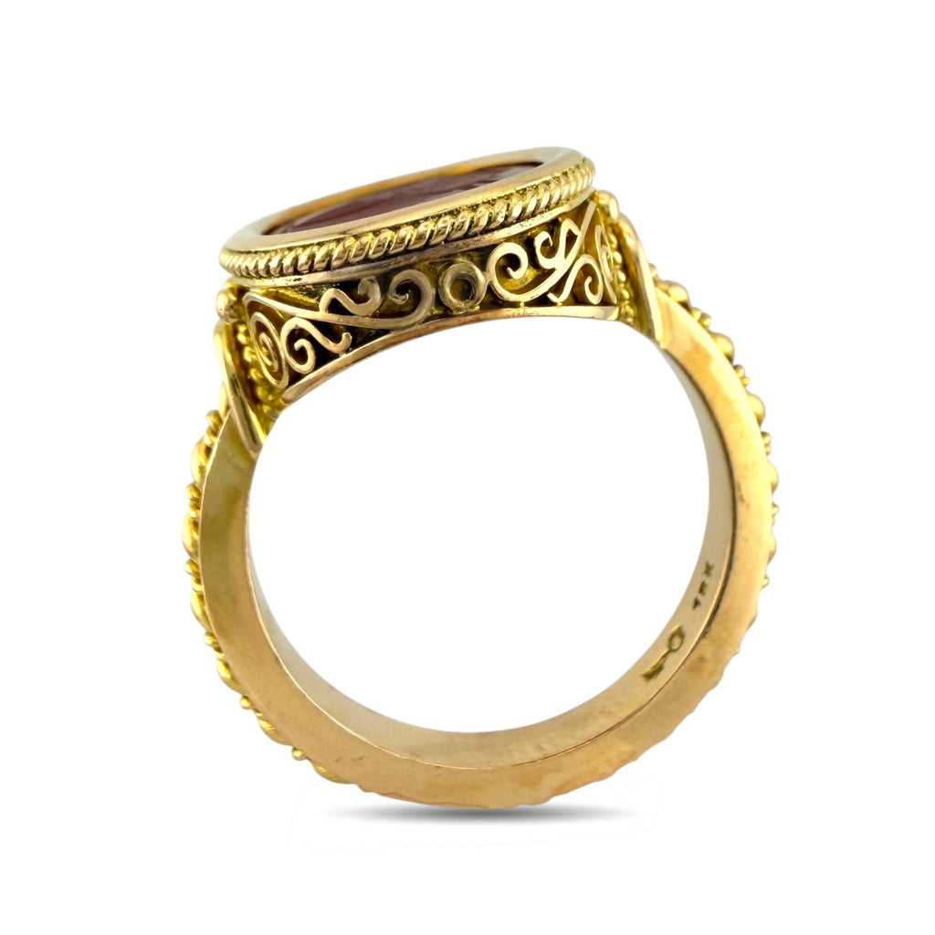 18K Yellow Gold Carnelian Sculpted Face Ring