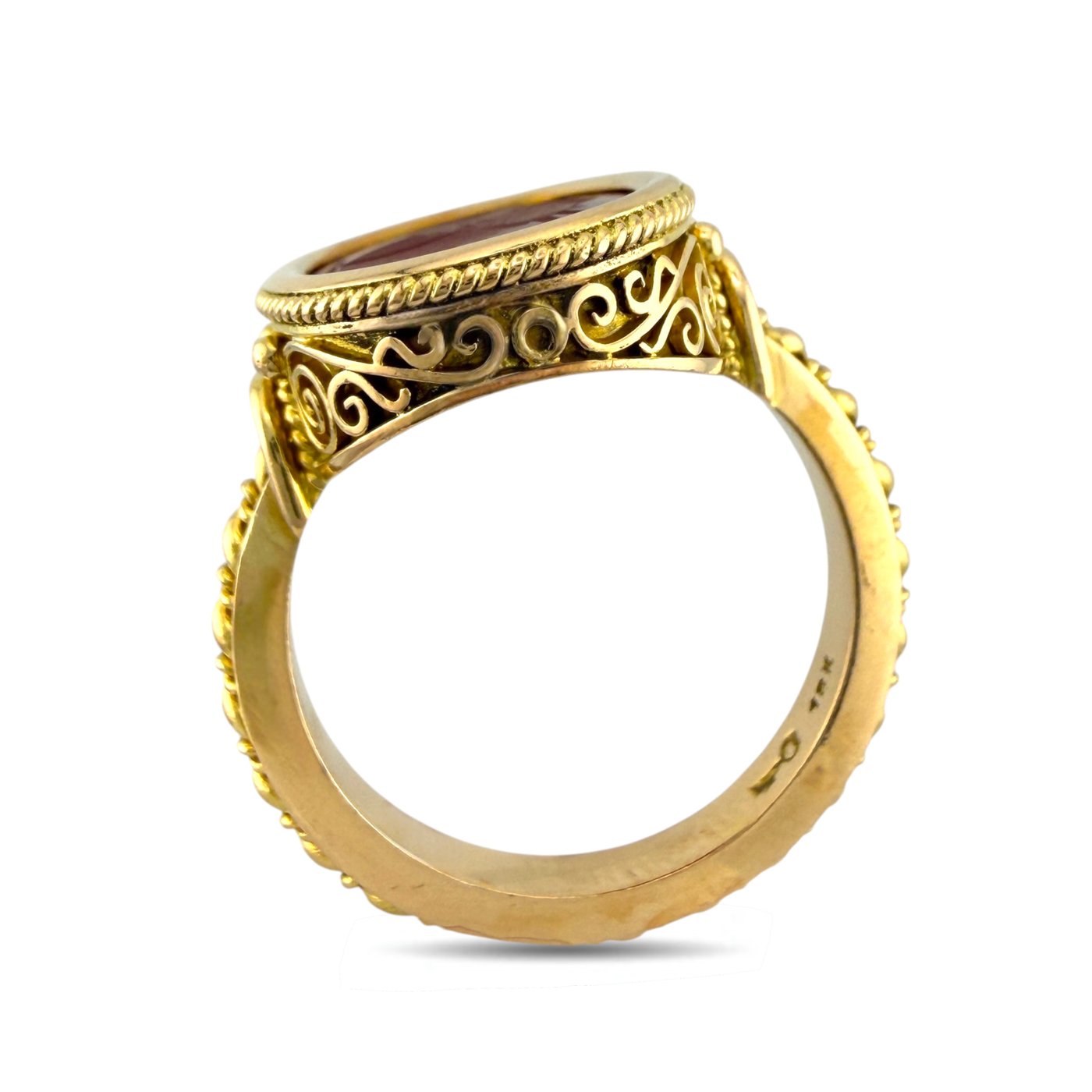18K Yellow Gold Carnelian Sculpted Face Ring