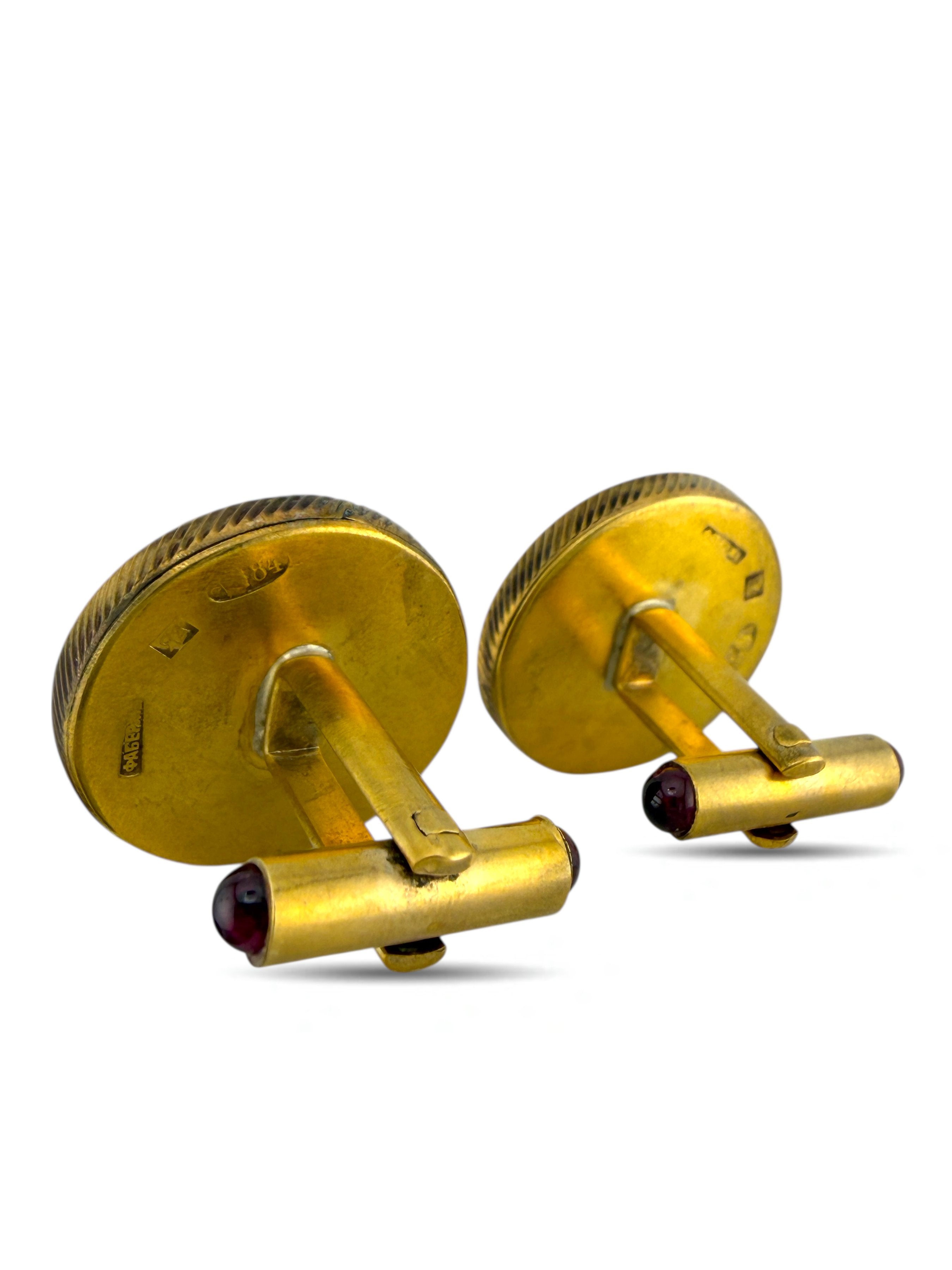 Faberge Imperial Russian Silver 0.44ct Diamond and Ruby Cufflinks
