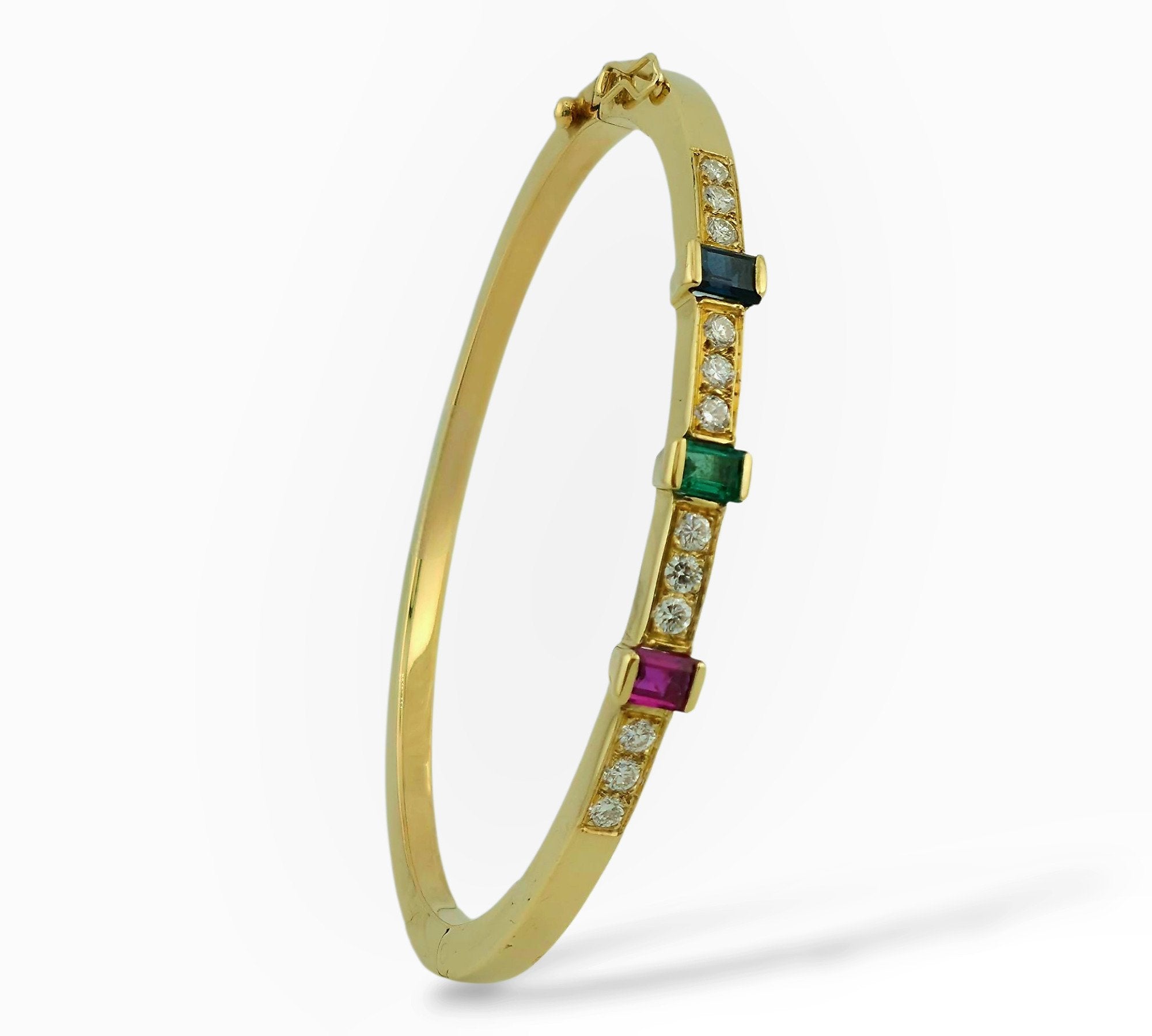 18 kt. Yellow gold, 18K Gold Emerald, Sapphire Ruby &  2.16Ct Diamond Bracelet  -  3.66ct. tw. Diamond (Natural)
