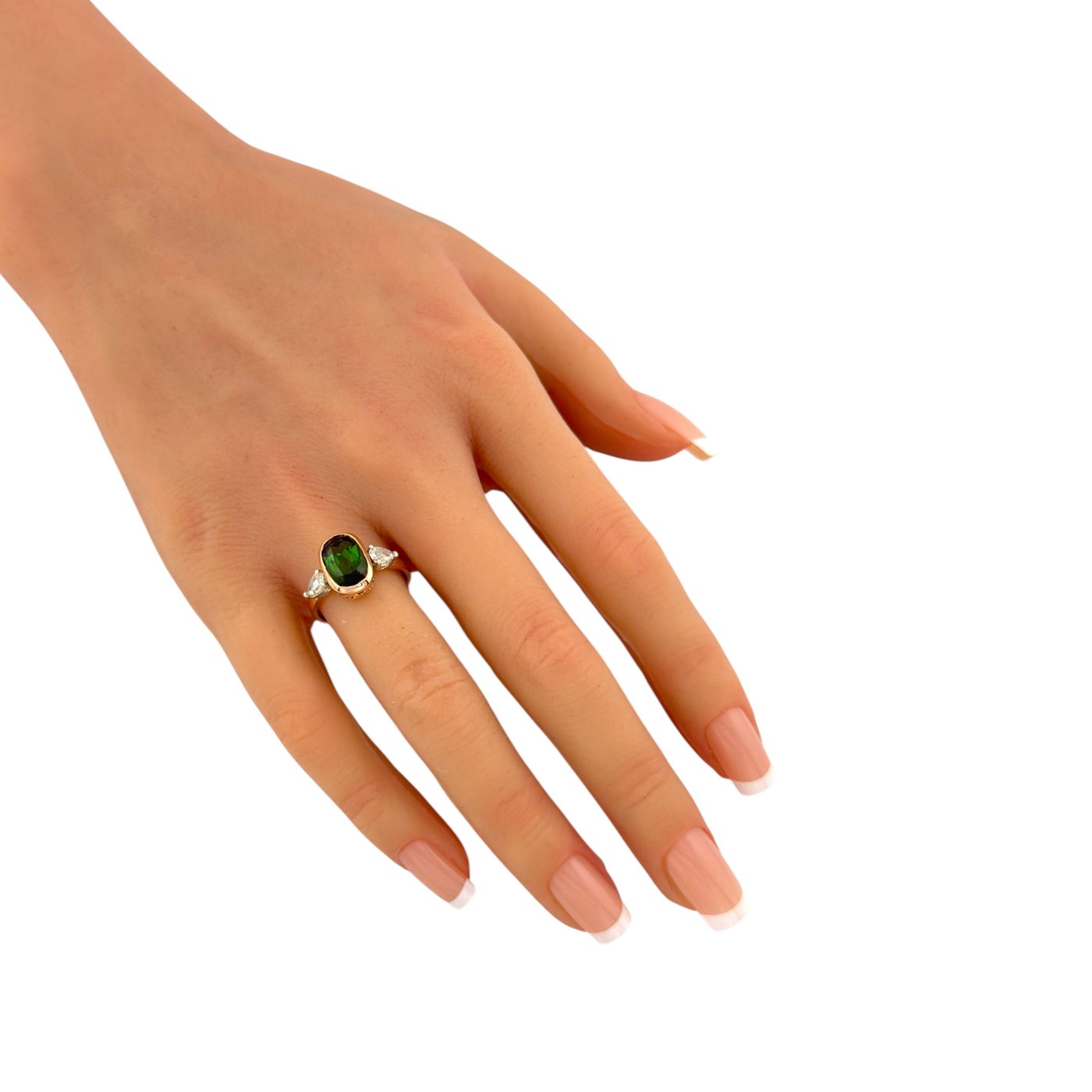 14K Rose Gold Imperial Russian Green 2.25ct Tourmaline and 0.70ct Diamond Ring