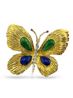Vintage 18K Yellow Gold Enamel, 0.17ct Diamond and Ruby Butterfly Brooch