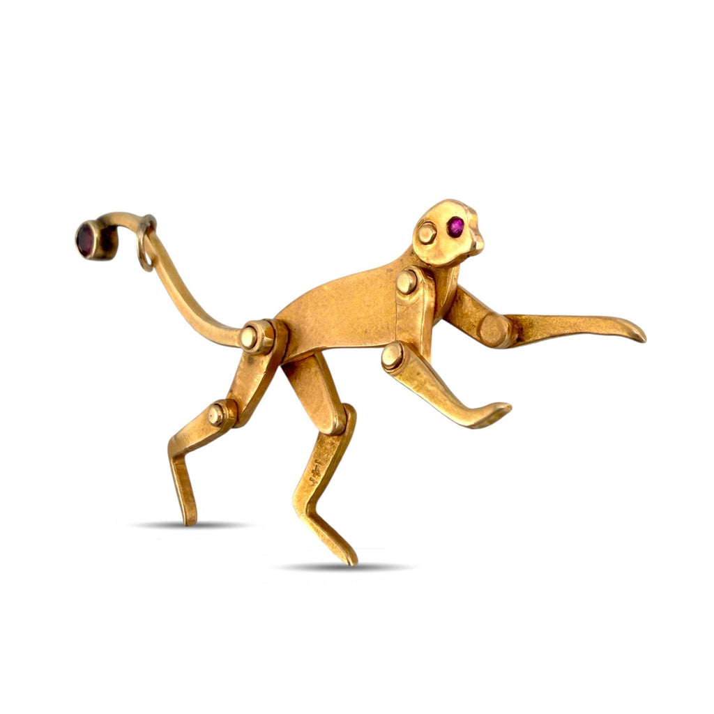 14K Rose Gold Ruby Articulated Monkey Pendant