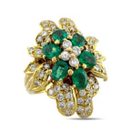 18K Yellow Gold 0.84ct Diamond and Emerald Cluster 2.64ct Ring