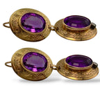 14K Gold Antique Diamond and Regal Amethyst Oval Earrings