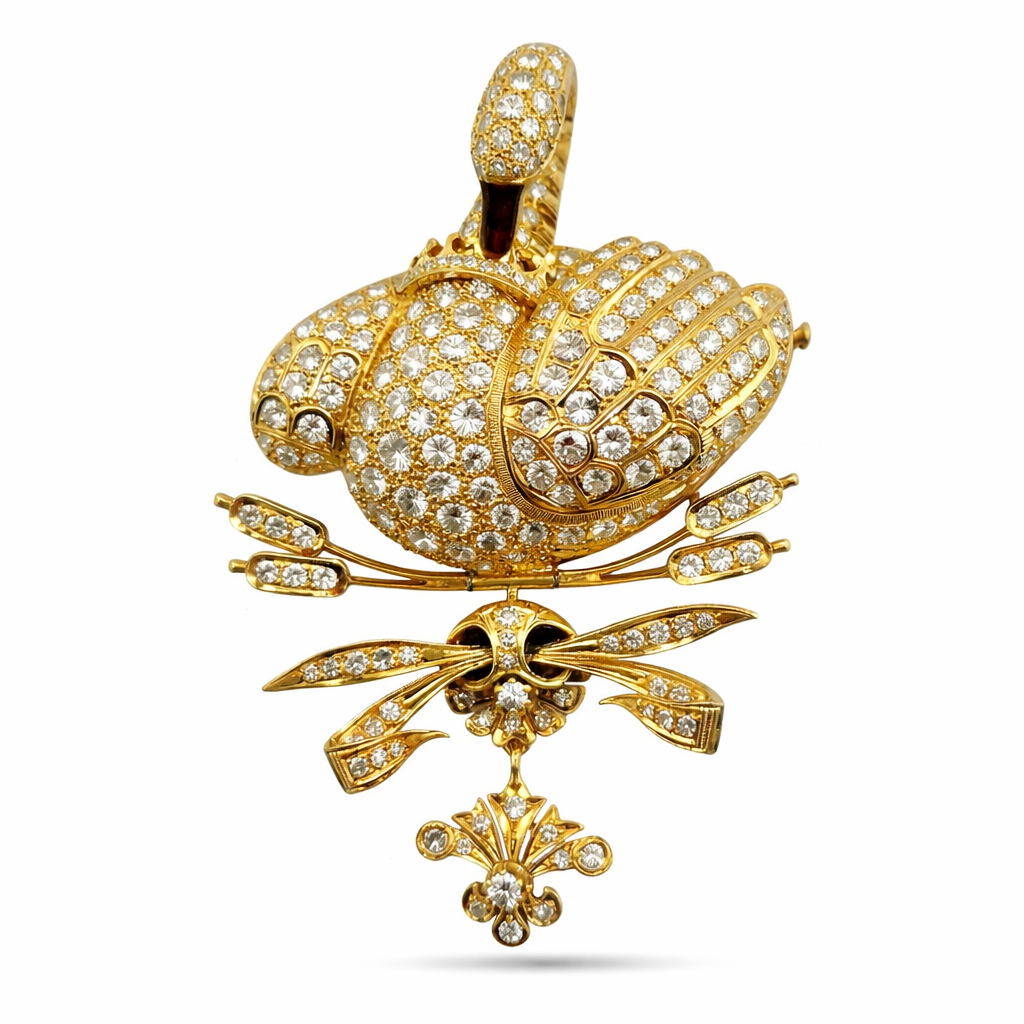 18K Yellow Gold Diamond-Encrusted Swan Brooch 8.0Ct  -  8.0ct. tw. Diamond (Natural)