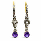 Imperial Russian 14K Yellow Gold Amethyst and 2ct Diamond Drop Earrings