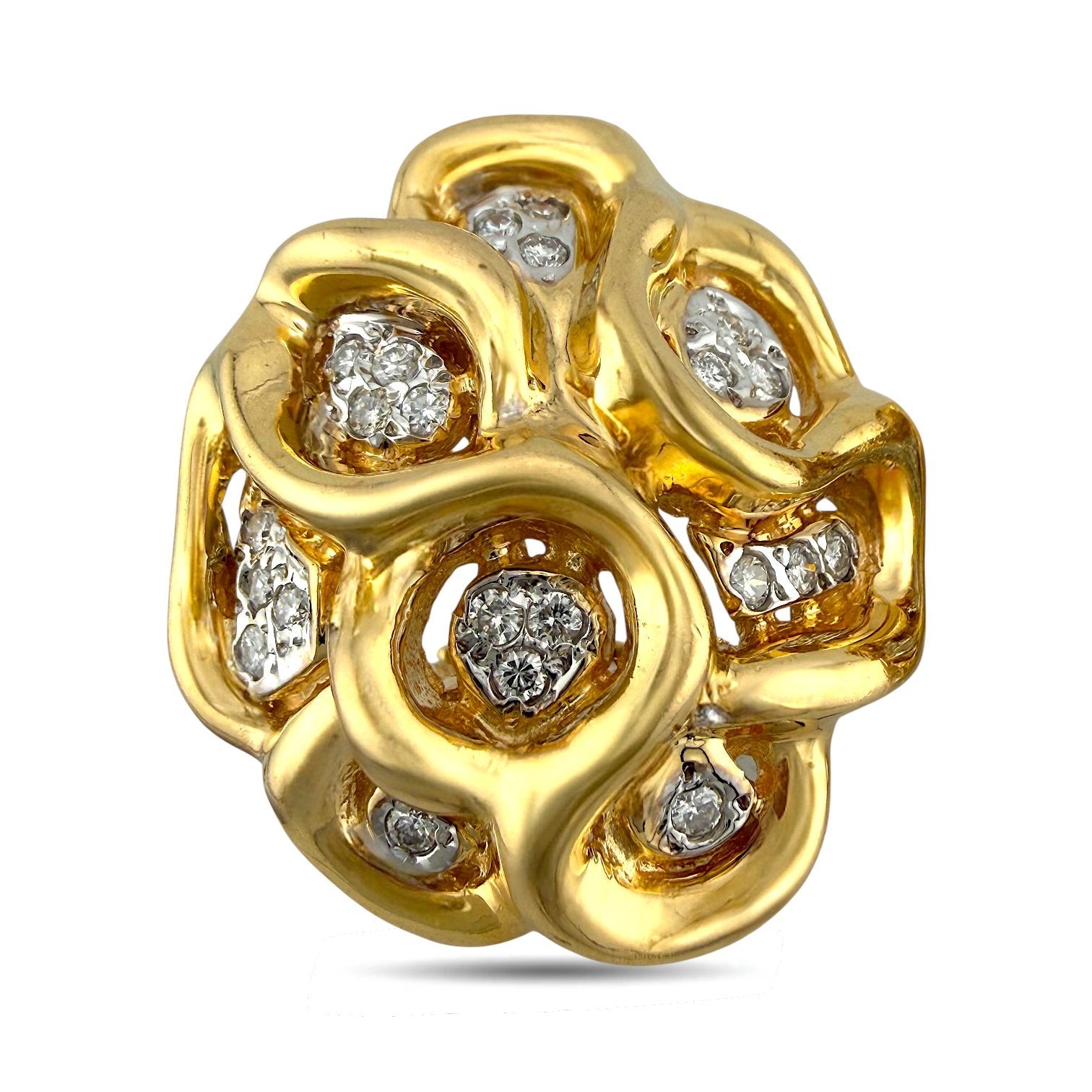 14K Raafty Yellow Gold 1.2ct Diamond Wavy Design Earrings