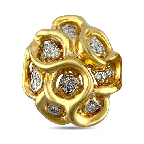 14K yellow gold wavy diamond earrings with clustered round clear stones