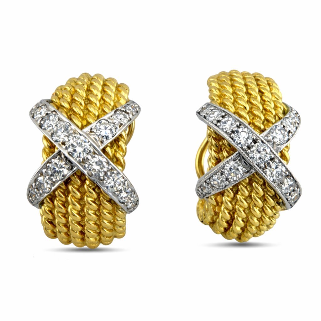 18K Yellow Gold and Platinum 1.53ct Diamond Earring and Ring Set