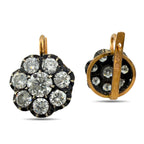K. Faberge rose gold diamond cluster earrings with black back and gold posts