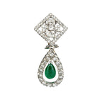 14K White Gold 2.85ct Diamond and Emerald Dangle Earrings