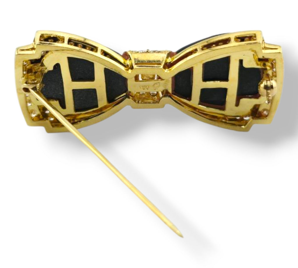18K Yellow Gold Bow Brooch with 2.1ct Diamonds