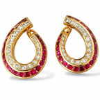 18K Yellow Gold Diamond and Ruby Large Earrings