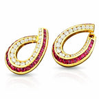 18K Yellow Gold Diamond and Ruby Large Earrings