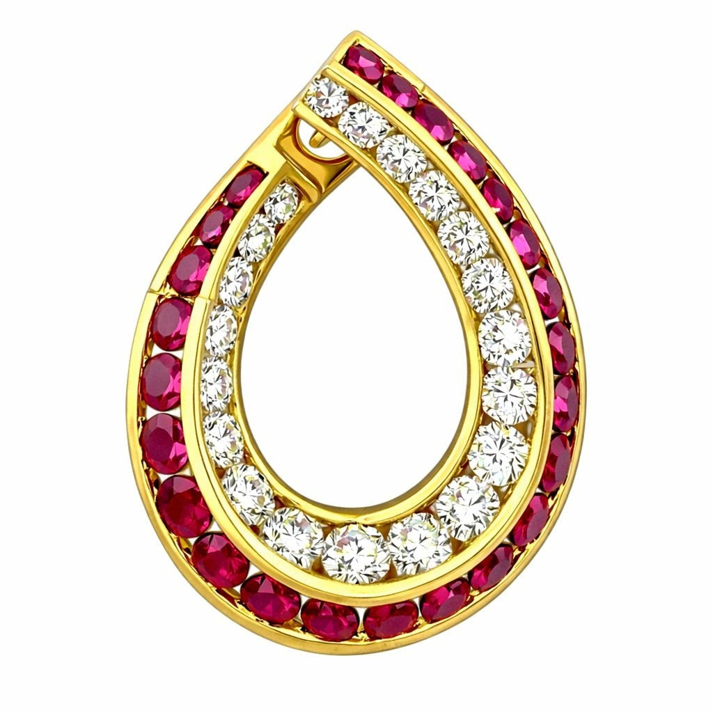 18K Yellow Gold Diamond and Ruby Large Earrings