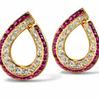 18K Yellow Gold Diamond and Ruby Large Earrings