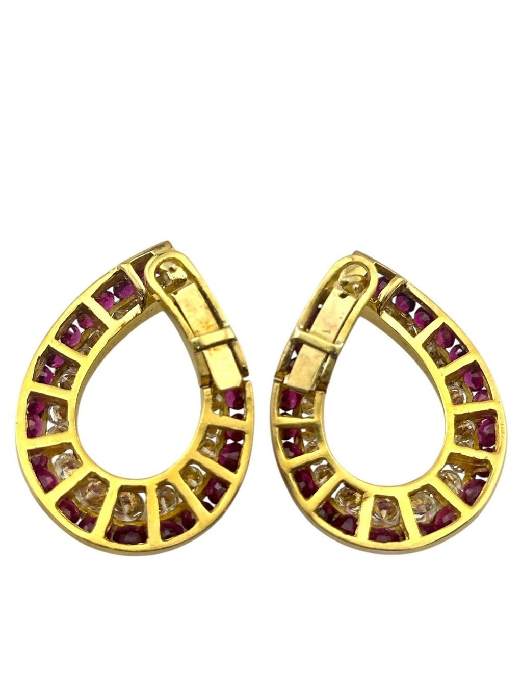 18K Yellow Gold Diamond and Ruby Large Earrings