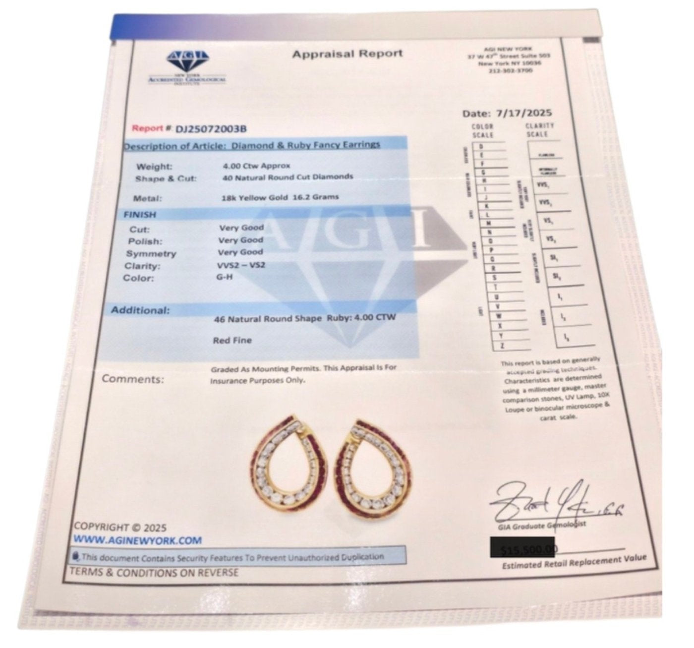 18K Yellow Gold Diamond and Ruby Large Earrings