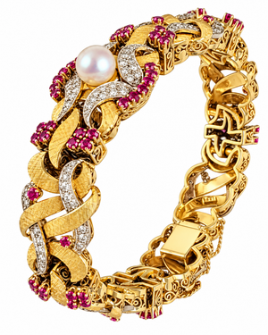 Vintage Heavy 18K Gold 4.5ct Ruby and 3.12ct Diamond Bracelet