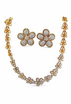 18K Yellow Gold 7.5ct Diamond Sunflower Necklace and Earrings Set