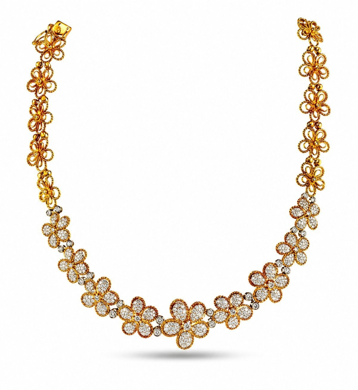 18K Yellow Gold 7.5ct Diamond Sunflower Necklace and Earrings Set