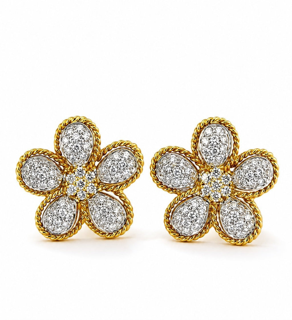 18K Yellow Gold 7.5ct Diamond Sunflower Necklace and Earrings Set