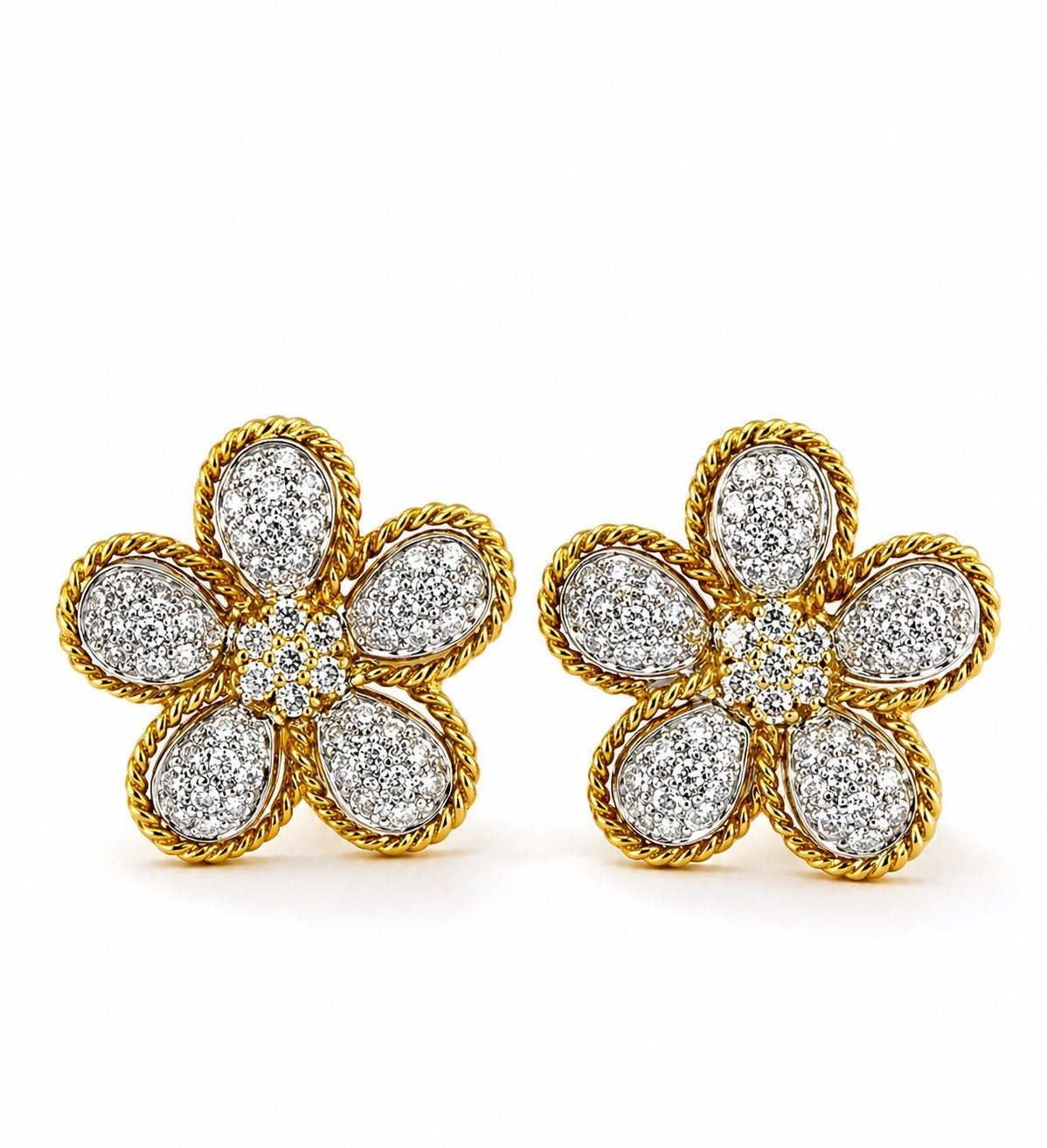 18K Yellow Gold 7.5ct Diamond Sunflower Necklace and Earrings Set
