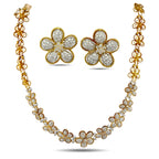 18K Yellow Gold 7.5ct Diamond Sunflower Necklace and Earrings Set