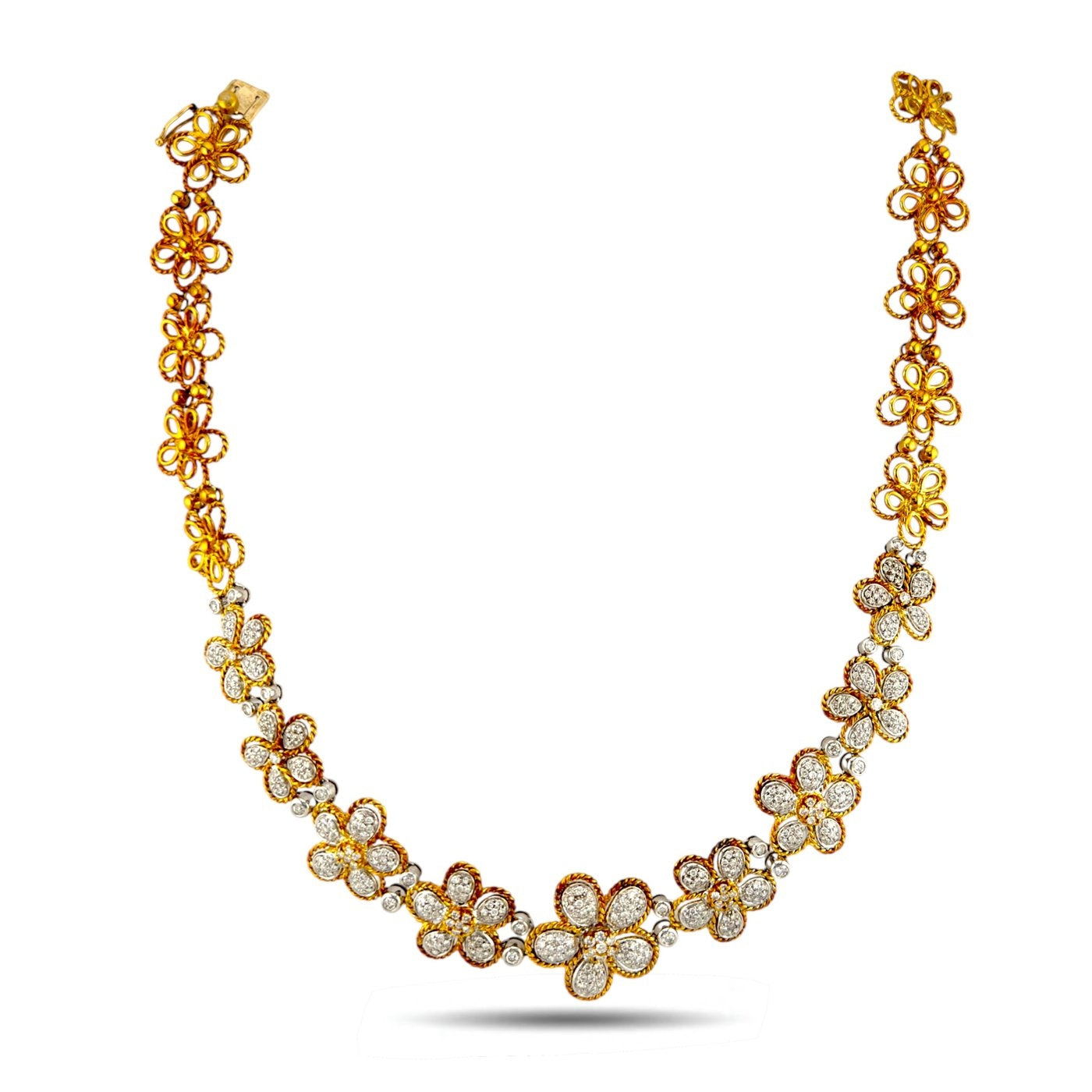 18K Yellow Gold 7.5ct Diamond Sunflower Necklace and Earrings Set