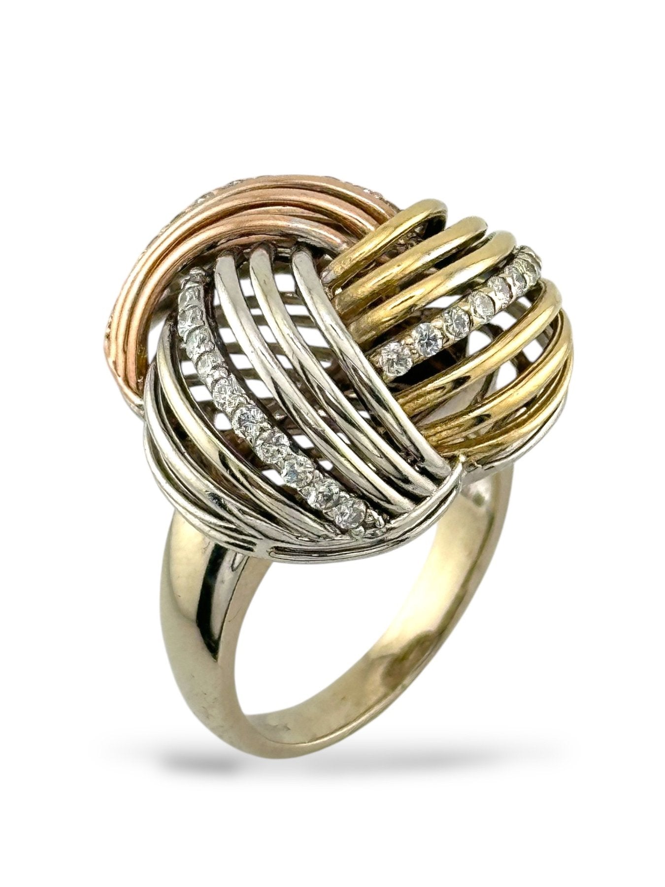 Ancora Designs 18K Tri-Color Gold Cocktail Ring with Diamonds