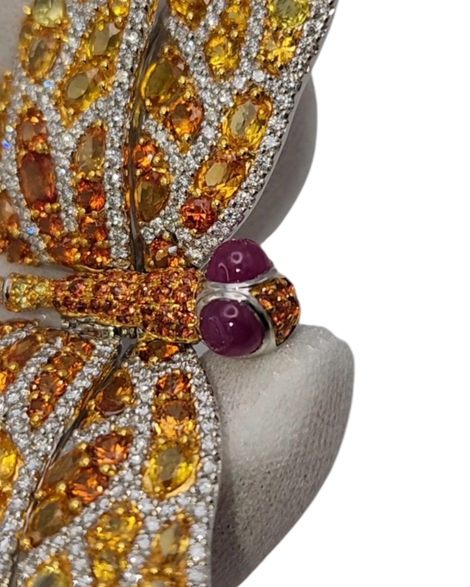 Vintage 18K Gold Dragonfly Brooch with Large Orange Sapphires and Diamonds