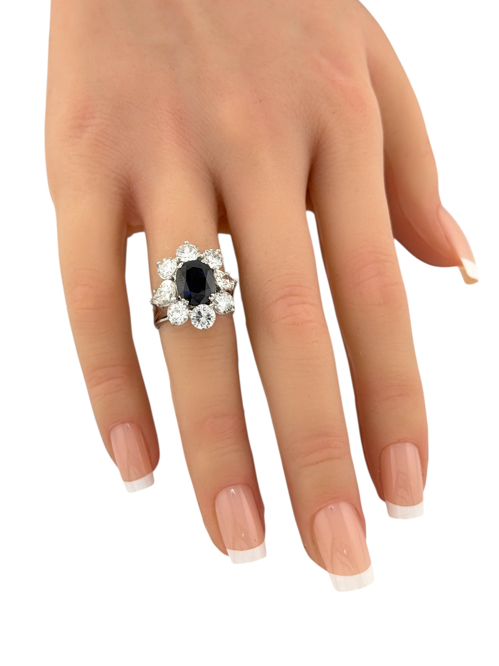 GIA Certified 14K White Gold 3ct Sapphire and 4.7ct Diamond Ring