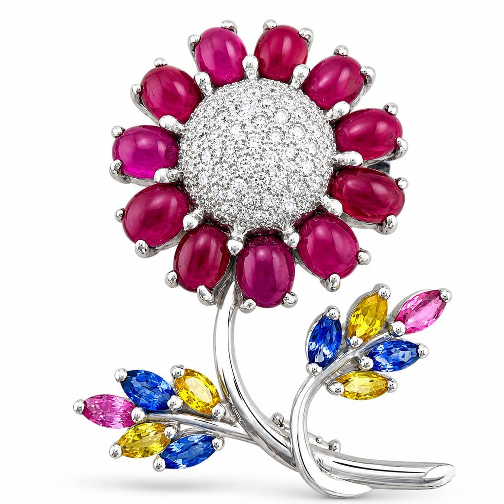 Marquise Gemstone and 0.55ct Diamond Sunflower Brooch