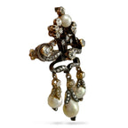 Faberge 14K Gold (56 Zolotnik) 3ct Diamond and Pearl Floral Brooch by Henrik Wigstrom