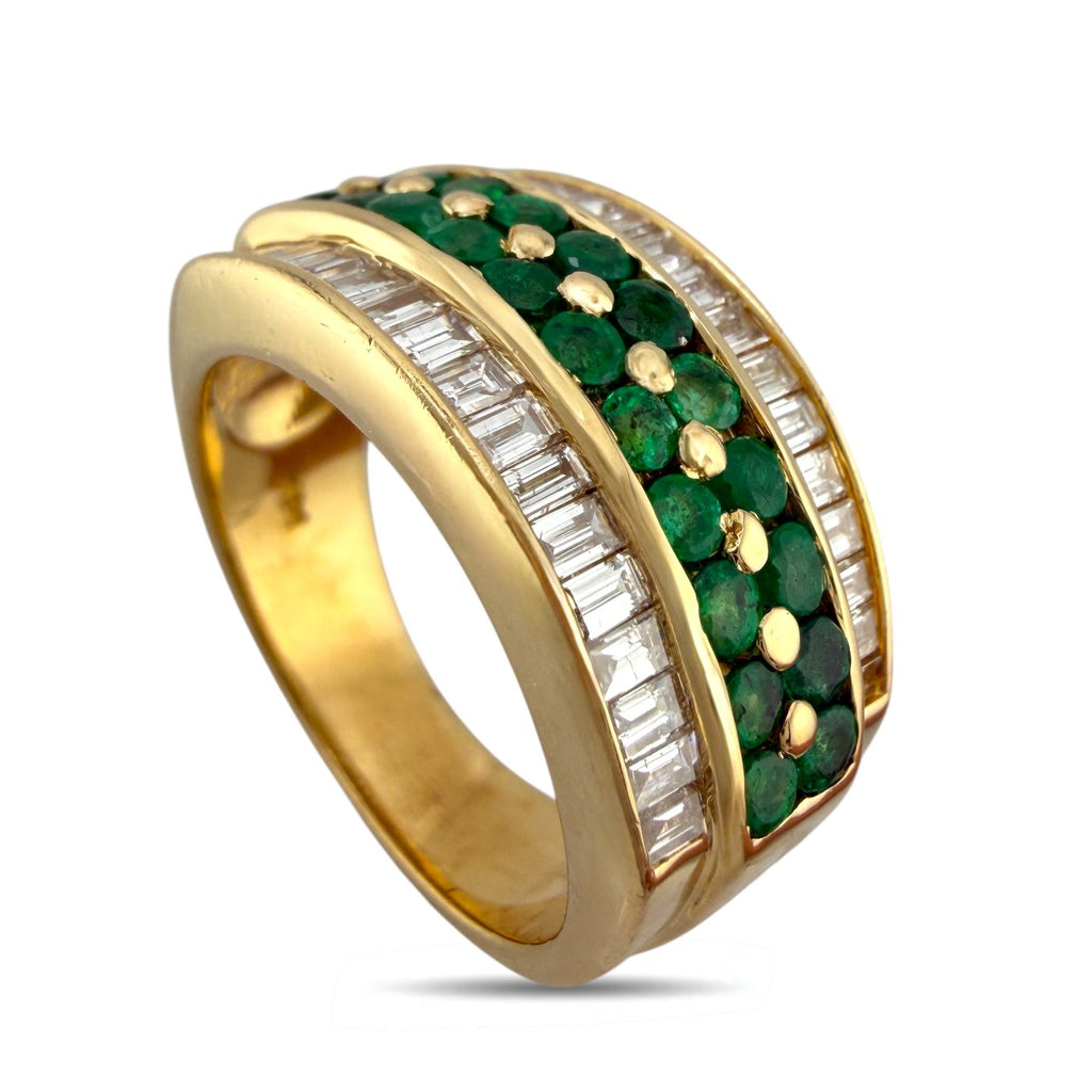 14K Yellow Gold Diamond and Emerald Band Ring