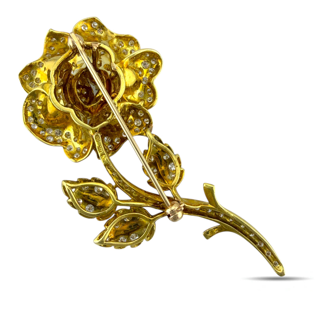 18K Yellow Gold 7ct Diamond-Set Floral Brooch