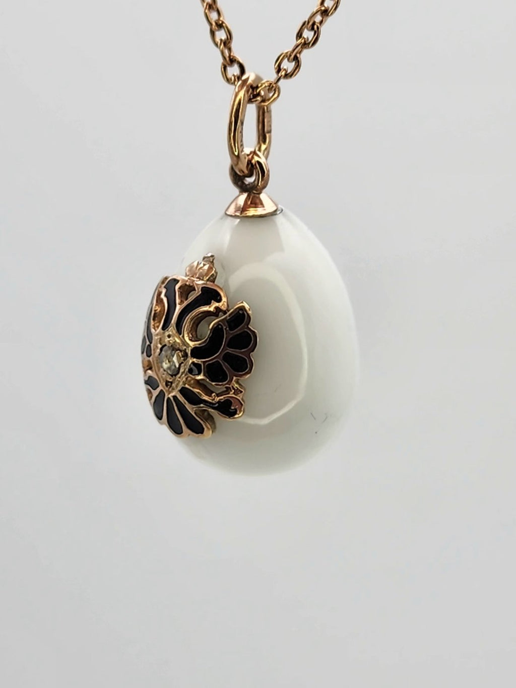 K. Faberge Russian Antique Gold Diamond & Blue Enamel Egg Pendant 1890s