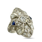 Platinum 1.00ct Diamond and Sapphire Art Deco Ring