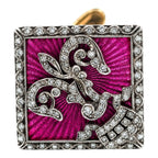 K.Faberge Imperial Russian 56 Yellow Gold Diamond & Pink Enamel Imperial Crown Cufflinks