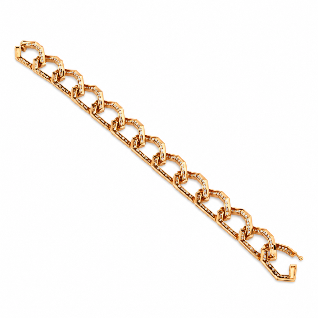 18K gold diamond link bracelet with repeating open links